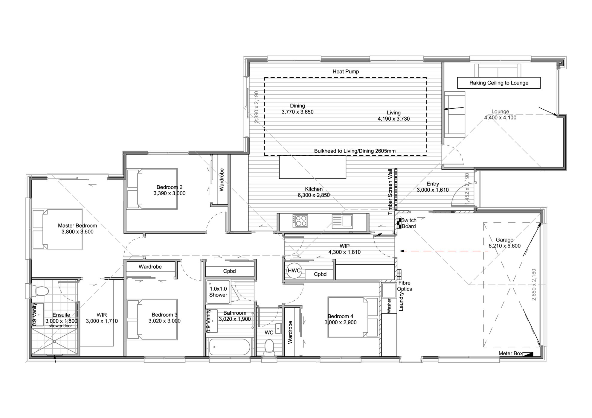 A flat plan of the Rangiora: Bellgrove Show Home showhome - a beautiful and spacious NZ showhome with a 205 m2 floor area, 4 Bedrooms, and 2 Bathrooms.